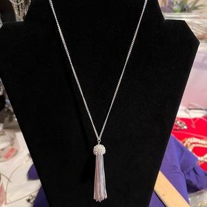 Silver and diamond like tassel necklace